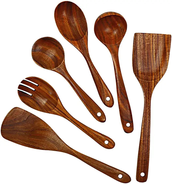 Teakholz Kochutensilien Set 1– 9-teilig, Nachhaltig & Umweltfreundlich