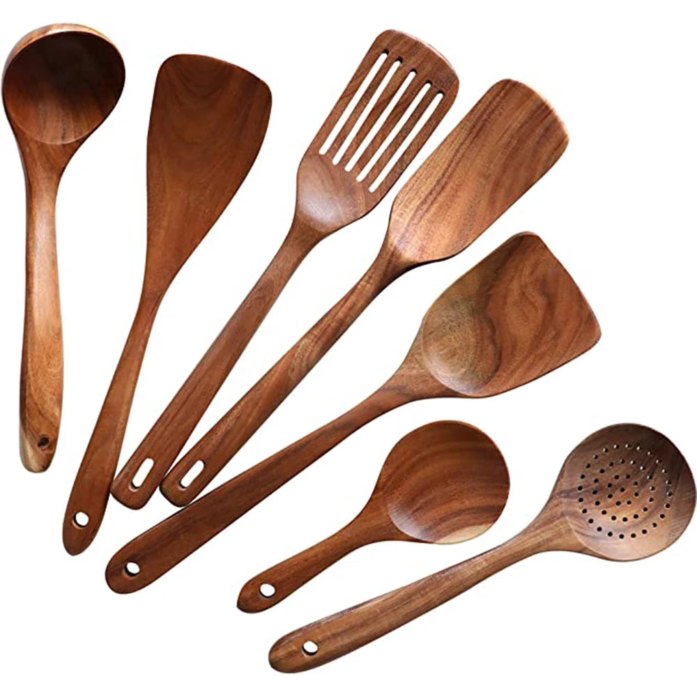 Teakholz Kochutensilien Set 1– 9-teilig, Nachhaltig & Umweltfreundlich