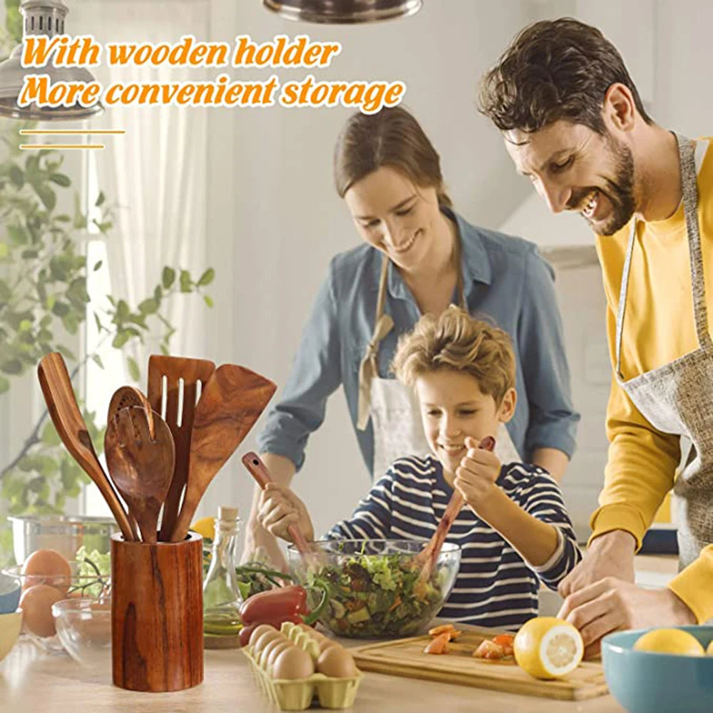 Teakholz Kochutensilien Set 1– 9-teilig, Nachhaltig & Umweltfreundlich
