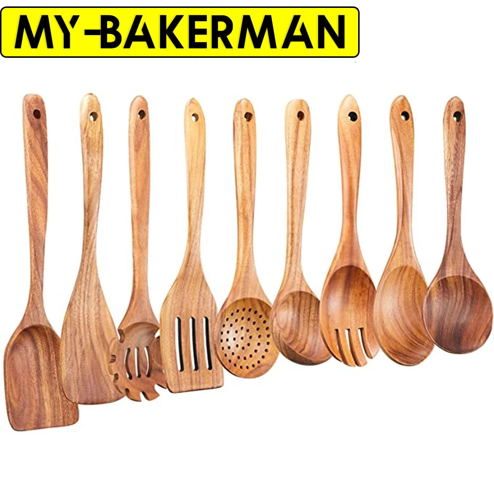 Teakholz Kochutensilien Set 1– 9-teilig, Nachhaltig & Umweltfreundlich