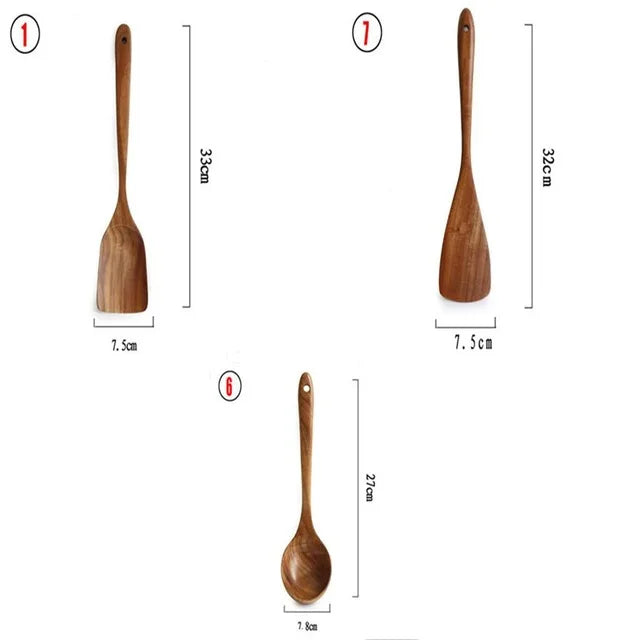 Teakholz Kochutensilien Set 1– 9-teilig, Nachhaltig & Umweltfreundlich