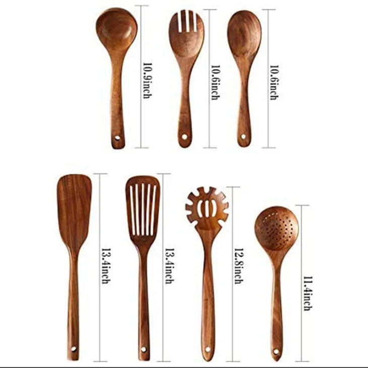 Teakholz Kochutensilien Set 1– 9-teilig, Nachhaltig & Umweltfreundlich