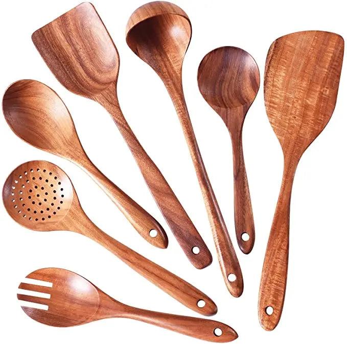 Teakholz Kochutensilien Set 1– 9-teilig, Nachhaltig & Umweltfreundlich