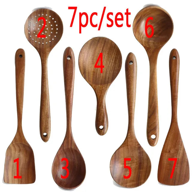 Teakholz Kochutensilien Set 1– 9-teilig, Nachhaltig & Umweltfreundlich