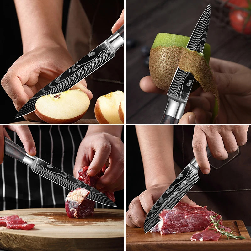 3-teiliges Küchenmesserset aus 7CR17-Edelstahl – Santoku, Cleaver & Utility Messer
