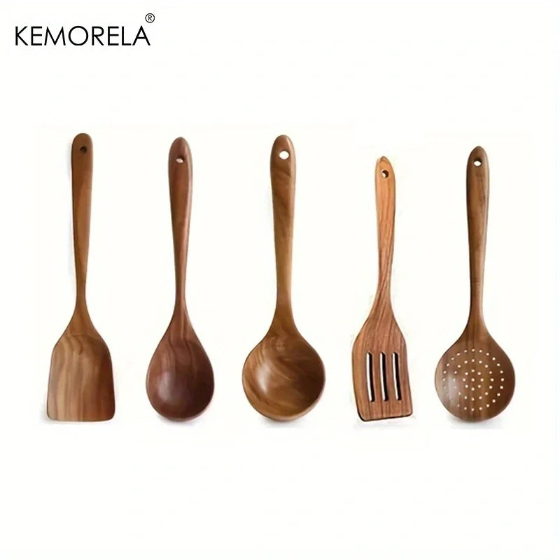 Teakholz Kochutensilien-Set (5-teilig) – KEMORELA | Nachhaltig & robust