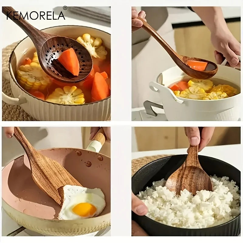 Teakholz Kochutensilien-Set (5-teilig) – KEMORELA | Nachhaltig & robust