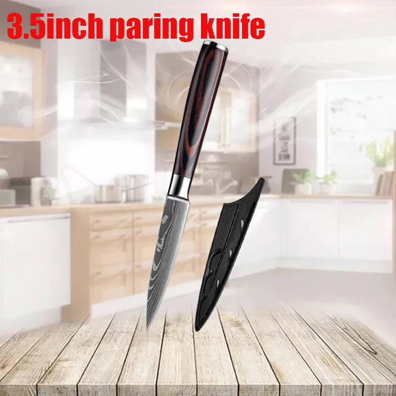 3-teiliges Küchenmesserset aus 7CR17-Edelstahl – Santoku, Cleaver & Utility Messer