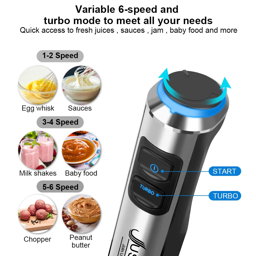JUST BUY Edelstahl Stabmixer 1500W – Handmixer mit Turbo-Modus & stufenloser Geschwindigkeitsregelung