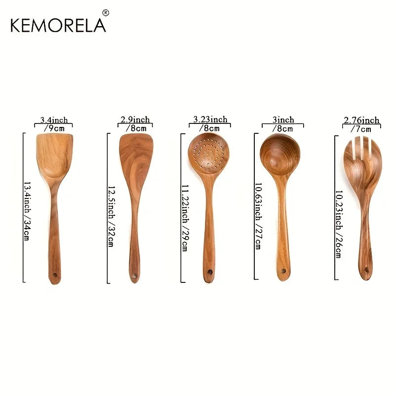 Teakholz Kochutensilien-Set (5-teilig) – KEMORELA | Nachhaltig & robust