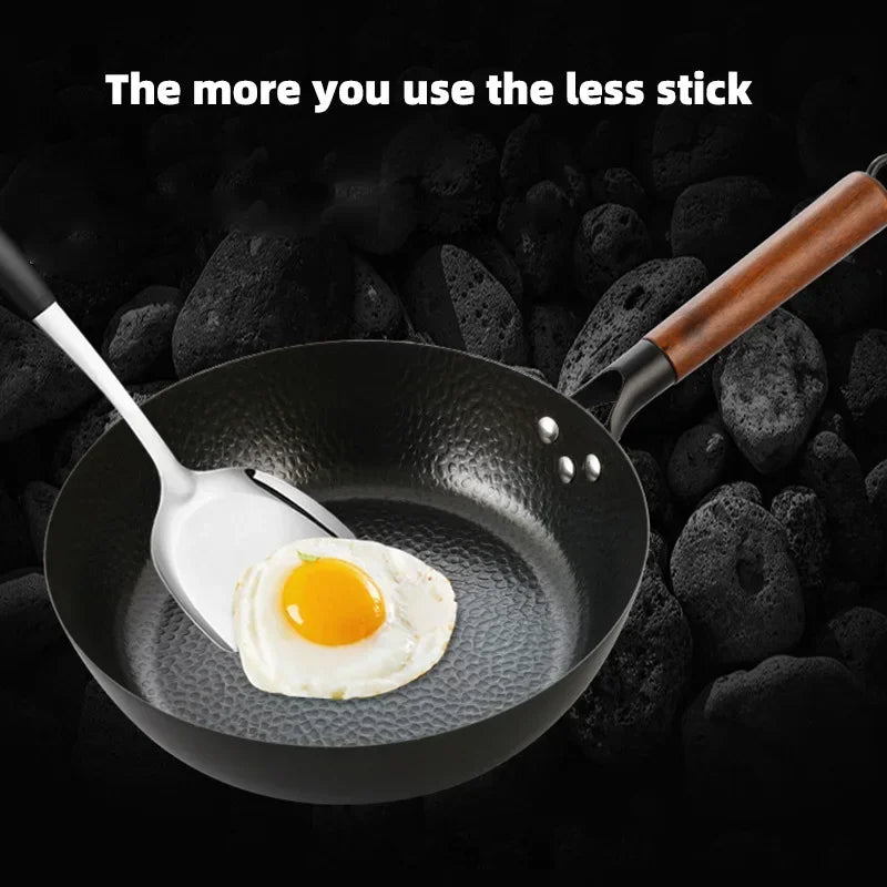 28 cm Gusseisen-Wok-Pfanne | Ideal für Gas- und Induktionskochfelder