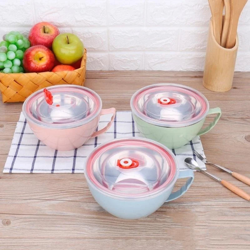 1PCS Edelstahl Schüssel mit Griff Einfarbig Anti Verbrühungen Instant Nudeln Rühren Schüssel Küche Geschirr Lebensmittel Zubehör