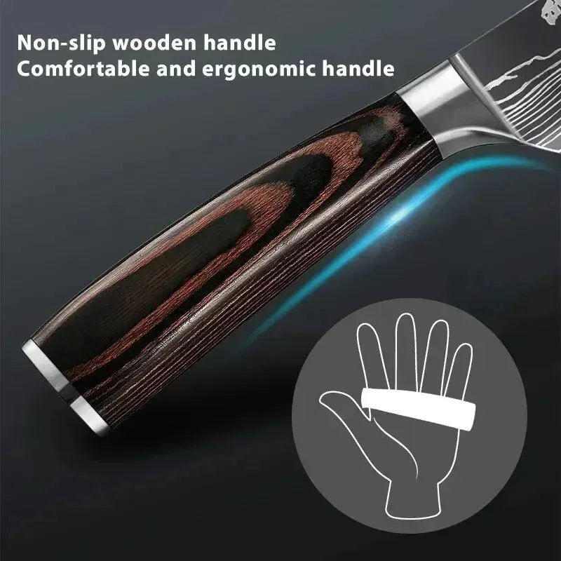 3-teiliges Küchenmesserset aus 7CR17-Edelstahl – Santoku, Cleaver & Utility Messer