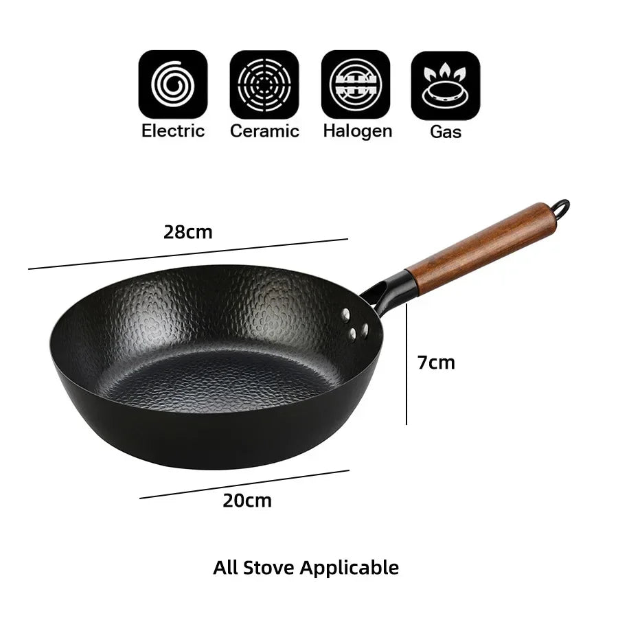 28 cm Gusseisen-Wok-Pfanne | Ideal für Gas- und Induktionskochfelder