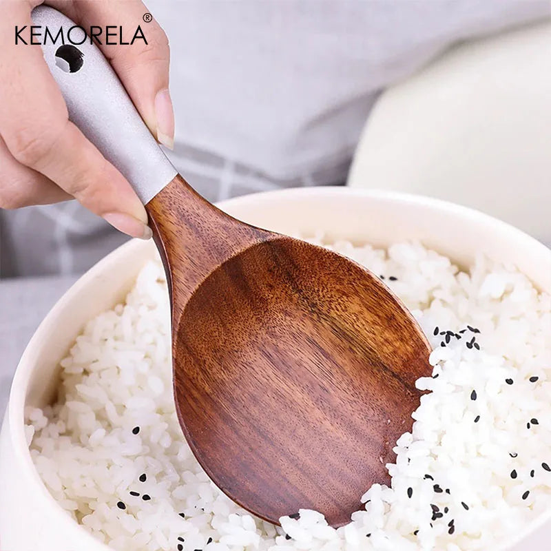 Thailändische Holzlöffel Set 7 Teile – Antihaft Löffel mit Ergonomischen Griffen