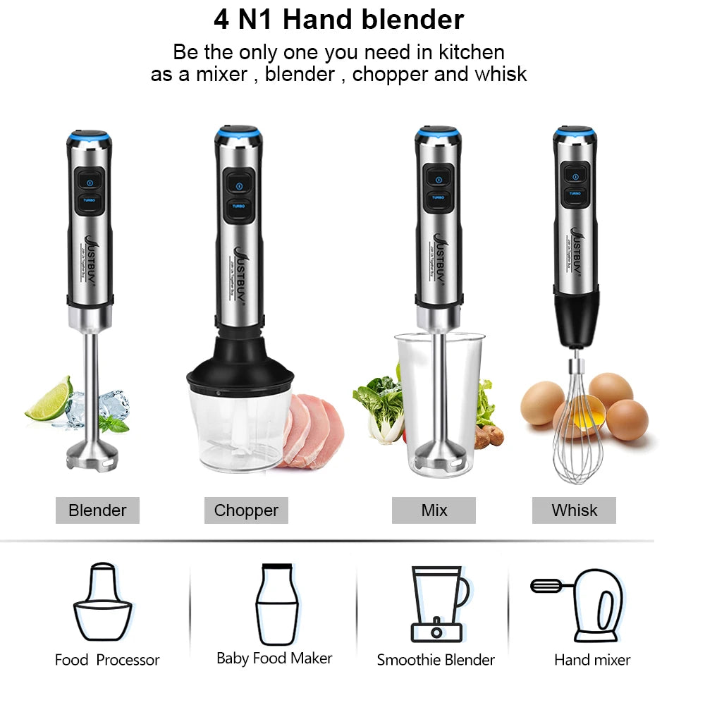 JUST BUY Edelstahl Stabmixer 1500W – Handmixer mit Turbo-Modus & stufenloser Geschwindigkeitsregelung