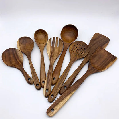 Teakholz Kochutensilien Set 1– 9-teilig, Nachhaltig & Umweltfreundlich