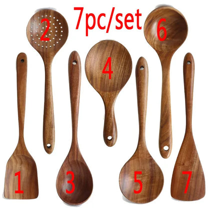Teakholz Kochutensilien Set 1– 9-teilig, Nachhaltig & Umweltfreundlich