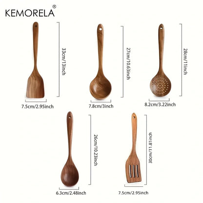 Teakholz Kochutensilien-Set (5-teilig) – KEMORELA | Nachhaltig & robust