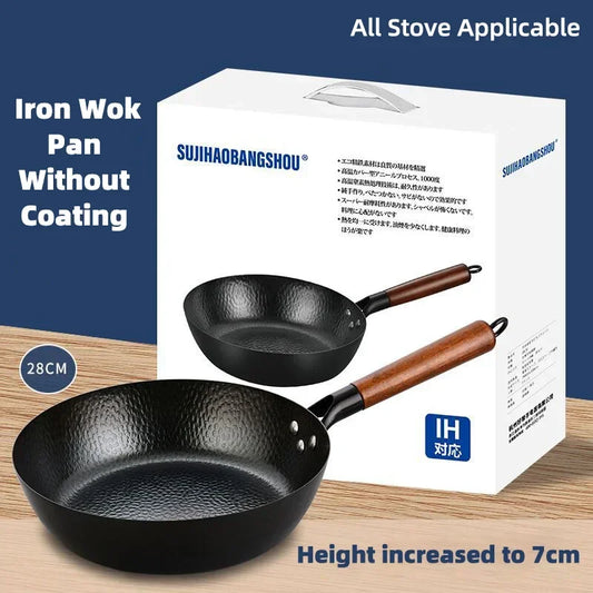 28 cm Gusseisen-Wok-Pfanne | Ideal für Gas- und Induktionskochfelder