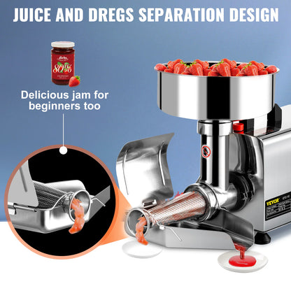 VEVOR Elektrische Fruchtpresse 370W | Edelstahl, Große Trichter für Ketchup & Marmeladen