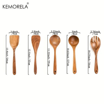 Teakholz Kochutensilien-Set (5-teilig) – KEMORELA | Nachhaltig & robust