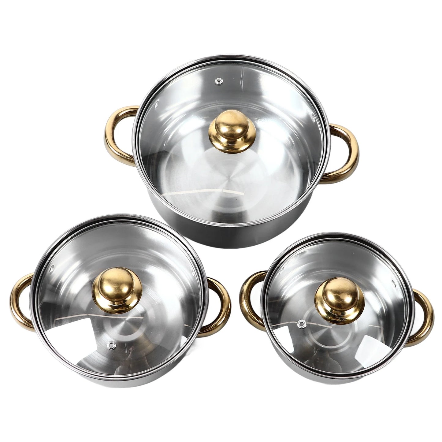 Elegantes Edelstahl-Kochgeschirr Set 12-teilig mit Goldgriffen