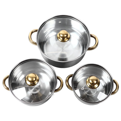 Elegantes Edelstahl-Kochgeschirr Set 12-teilig mit Goldgriffen