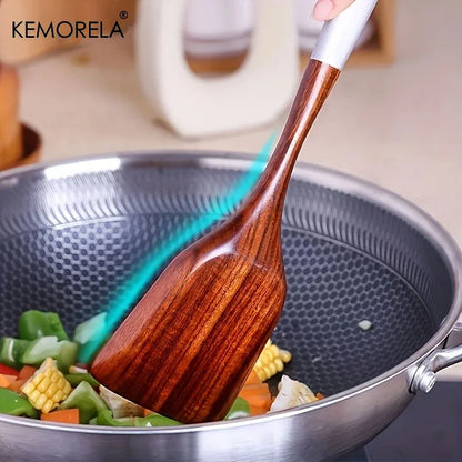Thailändische Holzlöffel Set 7 Teile – Antihaft Löffel mit Ergonomischen Griffen